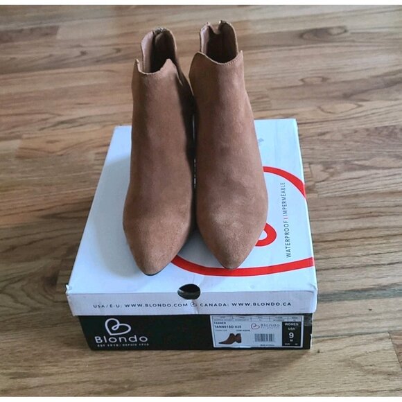 Blondo Tanner Boots Womens 9 Brown Suede Waterproof Block Heel Ankle Booties - Picture 4 of 16